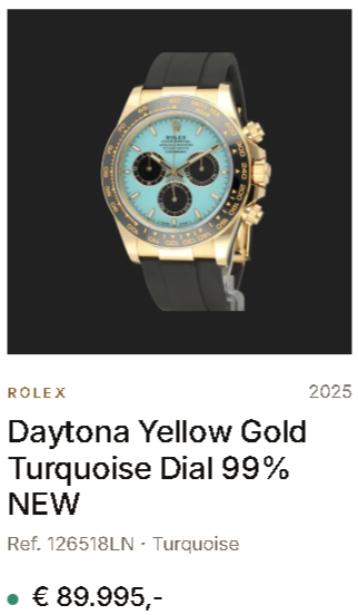 Rolex Daytona Yellow Gold Turquoise Dial 99% NEW